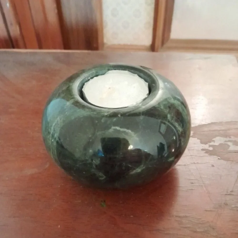 Green Marble Tealight Candle Holder AND Glass Bottle